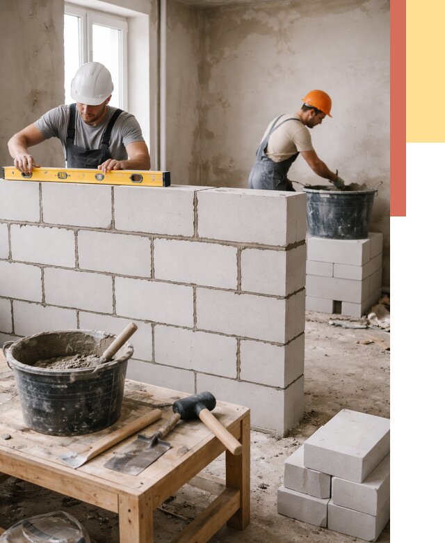 Кладка перегородок из газобетона в Батайске от 3239 руб. под ключ | ОТДЕЛОЧНИК-Бтс