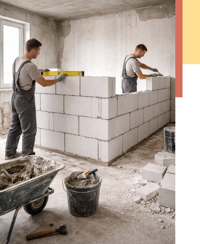 Кладка перегородок из ПГП в Батайске от 2530 руб./м2 — монтаж и возведение под ключ | ОТДЕЛОЧНИК-Бтс