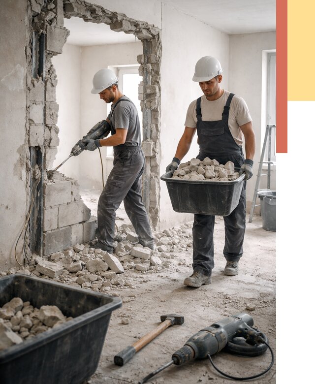 Демонтаж блоковых перегородок в Батайске от 3795 руб. — быстро и недорого | ОТДЕЛОЧНИК-Бтс