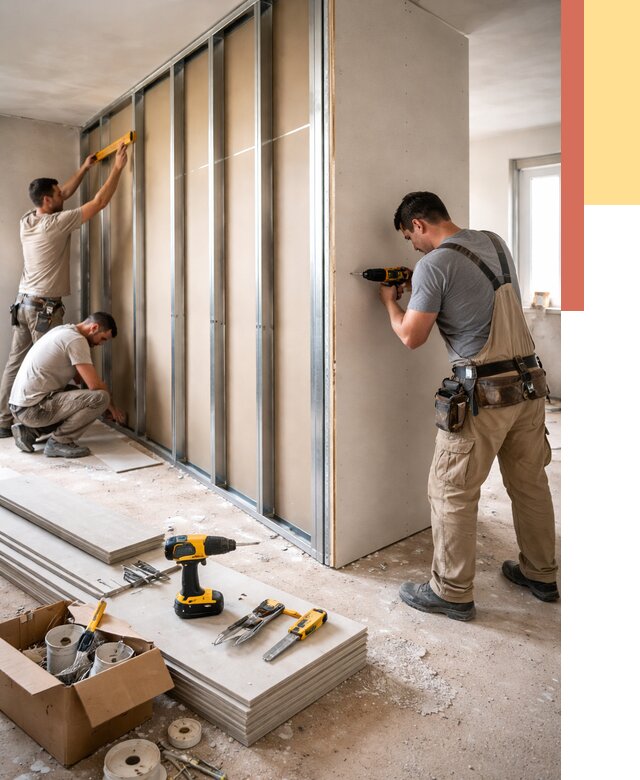 Монтаж однослойной перегородки из гипсокартона в Батайске от 658 руб. | ОТДЕЛОЧНИК-Бтс