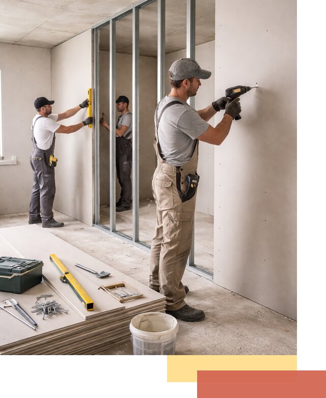 Однослойная перегородка из гипсокартона в Батайске под ключ, монтаж и отделка