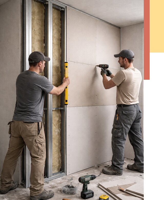 Монтаж двухслойной перегородки из гипсокартона в Батайске от 1468 руб. | ОТДЕЛОЧНИК-Бтс