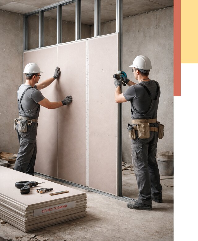 Перегородка из огнестойкого гипсокартона в Батайске от 1872 руб. под ключ | ОТДЕЛОЧНИК-Бтс