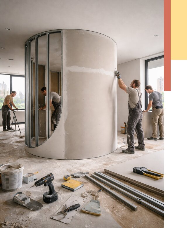 Радиусная перегородка из гипсокартона в Батайске от 2935 руб. под ключ | ОТДЕЛОЧНИК-Бтс