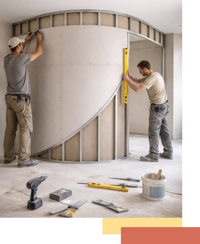 Радиусная перегородка из гипсокартона в Батайске под ключ