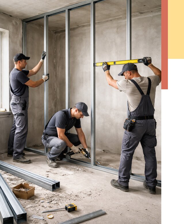 Монтаж каркаса перегородки из профиля в Батайске от 759 руб. | ОТДЕЛОЧНИК-Бтс