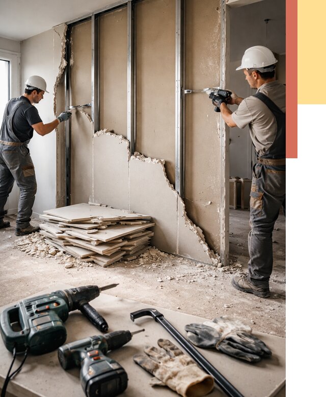 Демонтаж перегородки из гипсокартона в Батайске от 1215 руб. быстро и недорого | ОТДЕЛОЧНИК-Бтс