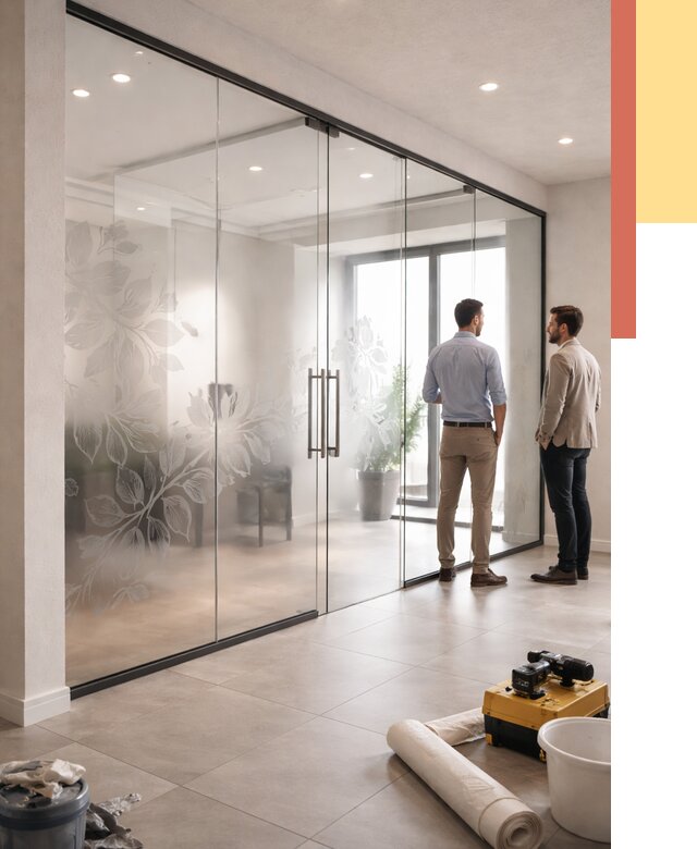 Стеклянные перегородки с рисунком в Батайске от 12651 руб. монтаж и нанесение | ОТДЕЛОЧНИК-Бтс