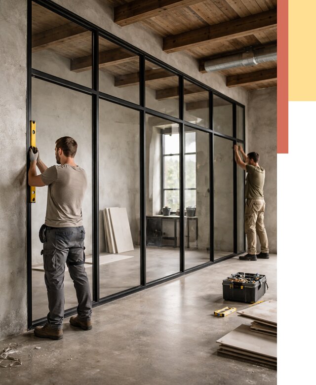 Стеклянные перегородки лофт в Батайске от 10627 руб. под ключ | ОТДЕЛОЧНИК-Бтс