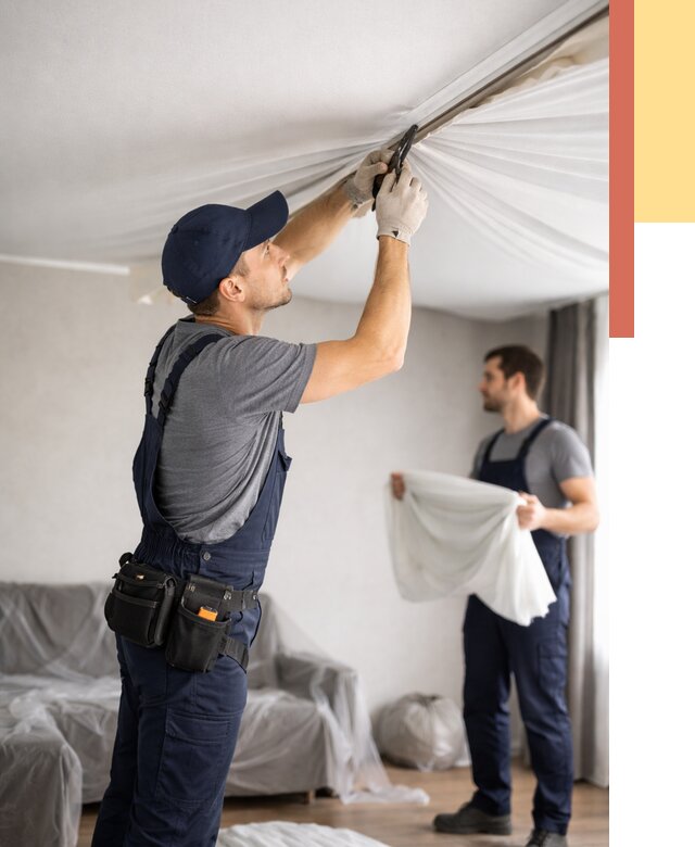 Демонтаж натяжного потолка в Батайске от 4554 руб. — снятие и разбор под ключ | ОТДЕЛОЧНИК-Бтс