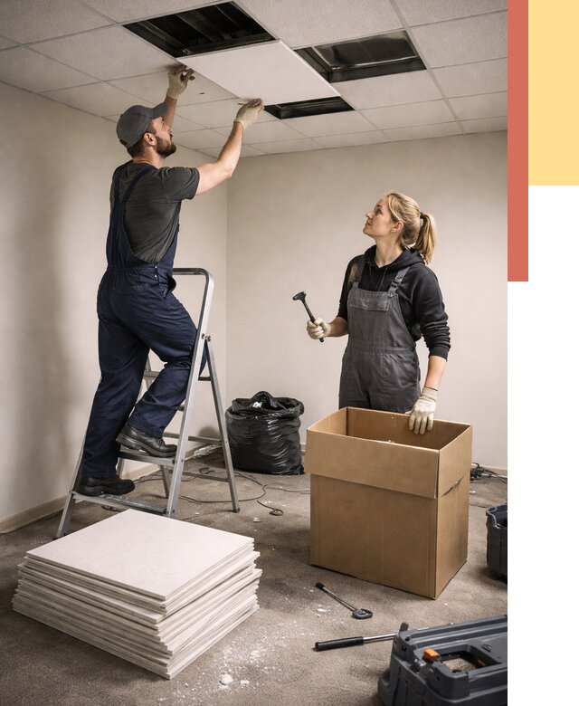 Демонтаж потолочной плитки в Батайске от 4554 руб. быстро и недорого | ОТДЕЛОЧНИК-Бтс