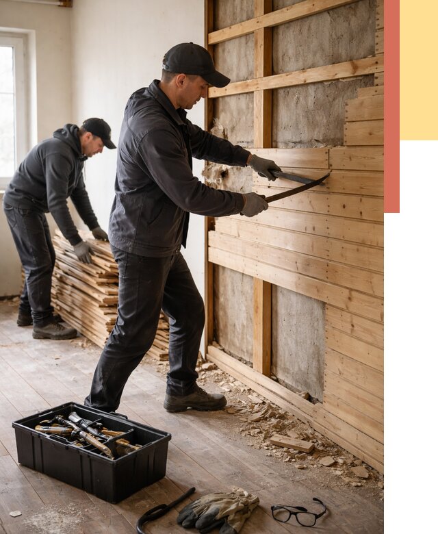 Демонтаж вагонки в Батайске от 3846 руб/м2 — быстро и недорого | ОТДЕЛОЧНИК-Бтс