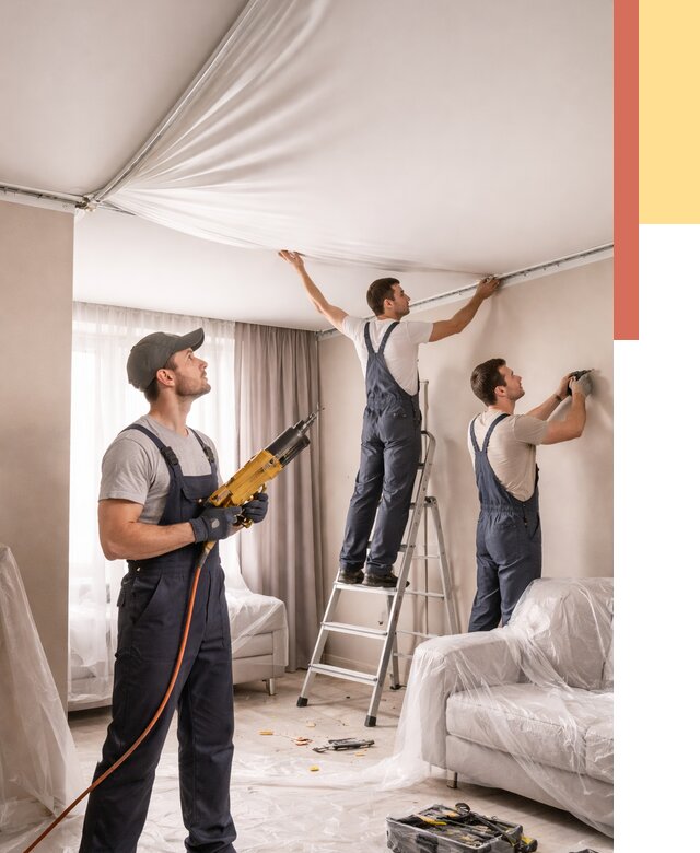 Установка натяжного потолка в Батайске от 4554 руб. | Быстро и недорого — ОТДЕЛОЧНИК-Бтс