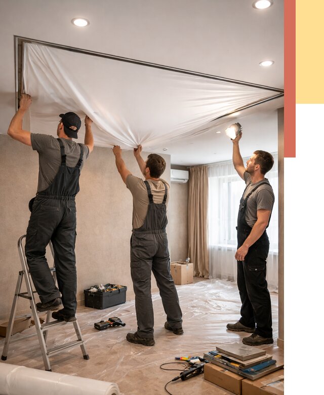 Монтаж ПВХ натяжного потолка в Батайске от 3542 руб. под ключ | ОТДЕЛОЧНИК-Бтс