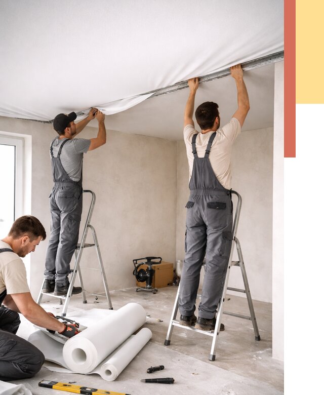 Монтаж тканевого натяжного потолка в Батайске от 3542 руб. под ключ | ОТДЕЛОЧНИК-Бтс