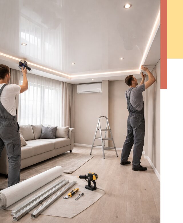 Монтаж глянцевого натяжного потолка в Батайске от 759 руб. под ключ | ОТДЕЛОЧНИК-Бтс