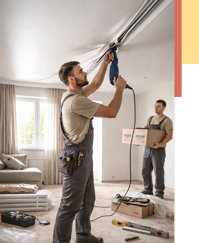 Монтаж сатинового натяжного потолка в Батайске от 3542 руб. | Быстро, недорого — ОТДЕЛОЧНИК-Бтс