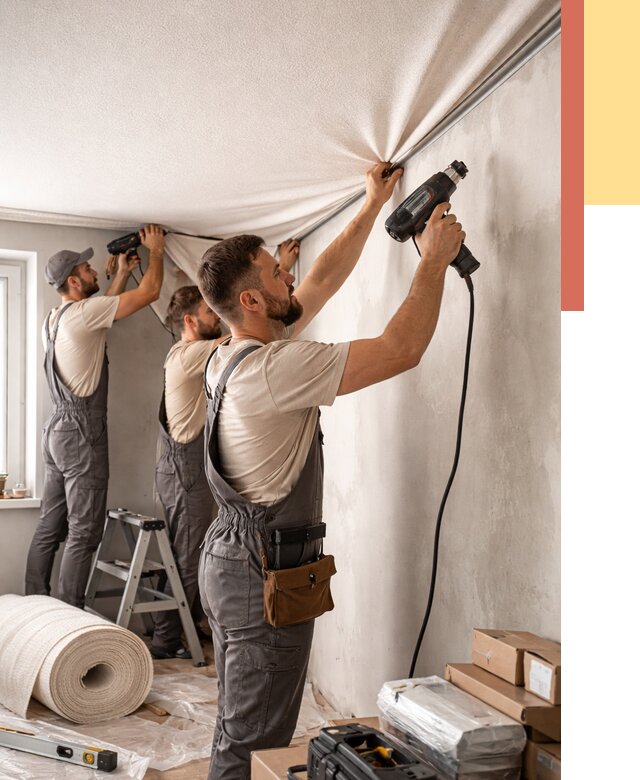 Монтаж фактурного натяжного потолка в Батайске от 759 руб. — ОТДЕЛОЧНИК-Бтс