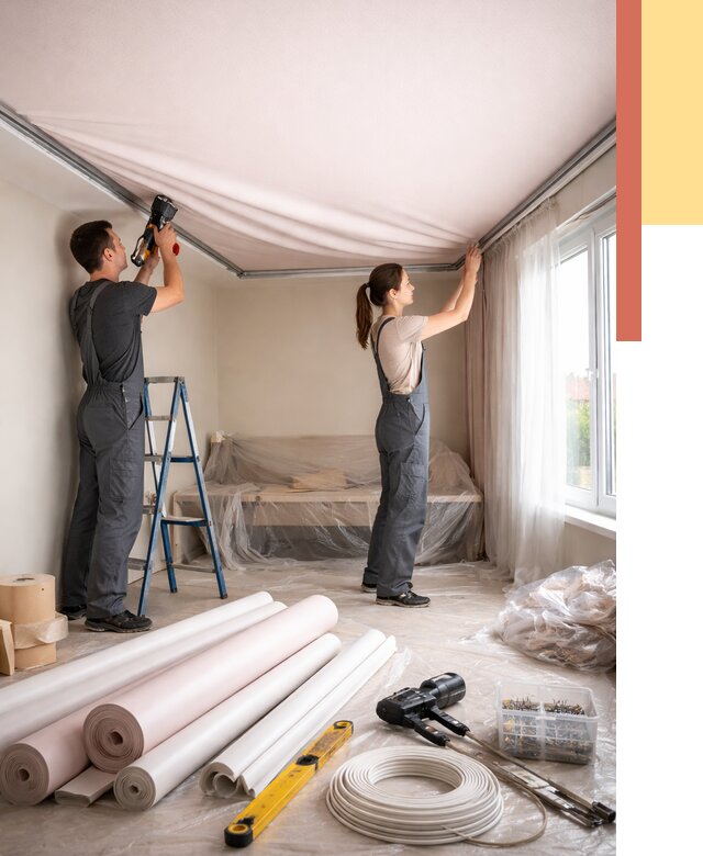 Монтаж цветного натяжного потолка в Батайске от 4251 руб/м² — быстро и недорого | ОТДЕЛОЧНИК-Бтс