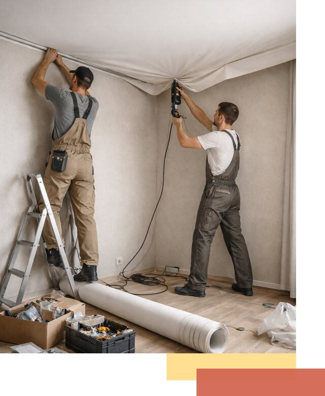 Монтаж цветного натяжного потолка в Батайске за один день