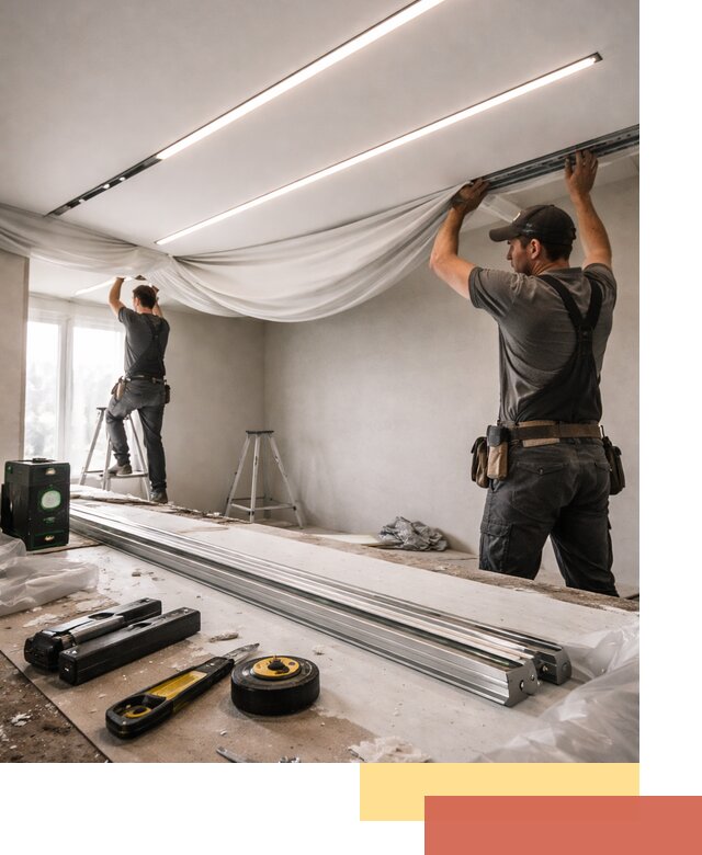 Монтаж натяжных потолков со световыми линиями в Батайске