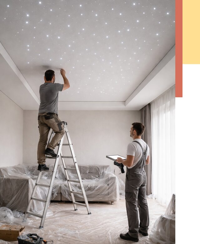 Монтаж натяжного потолка «звездное небо» в Батайске от 6579 руб. | ОТДЕЛОЧНИК-Бтс