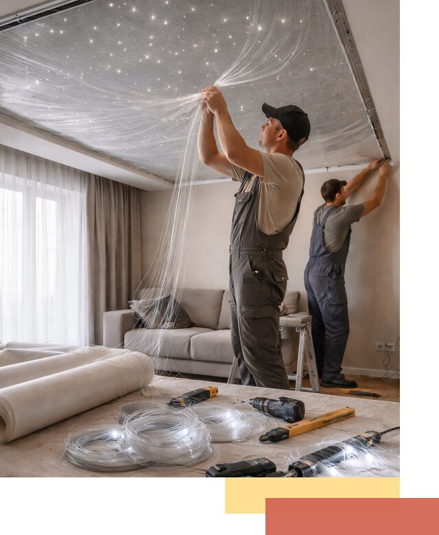 Монтаж натяжного потолка «Звездное небо» в Батайске