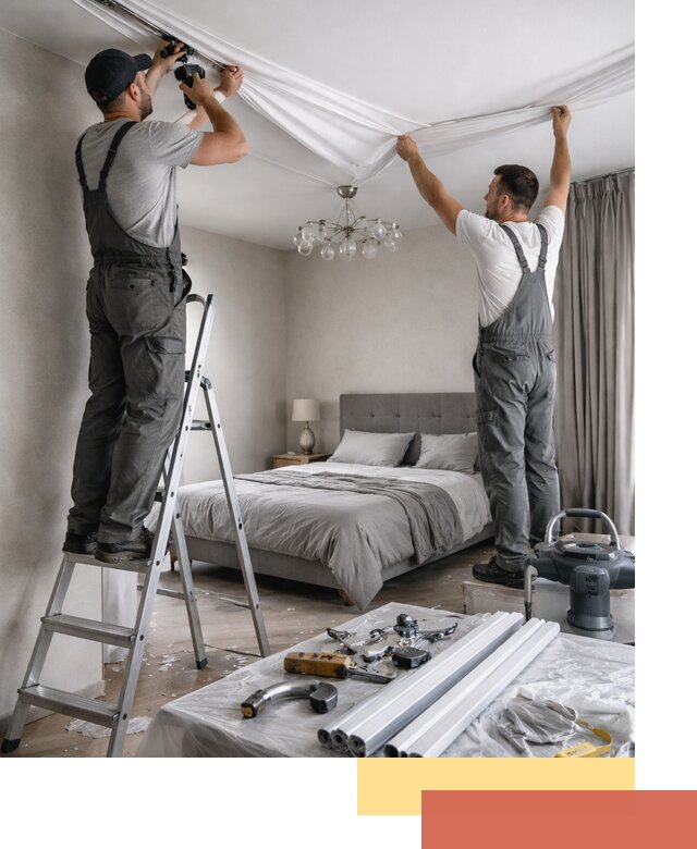 Монтаж натяжного потолка в спальне в Батайске