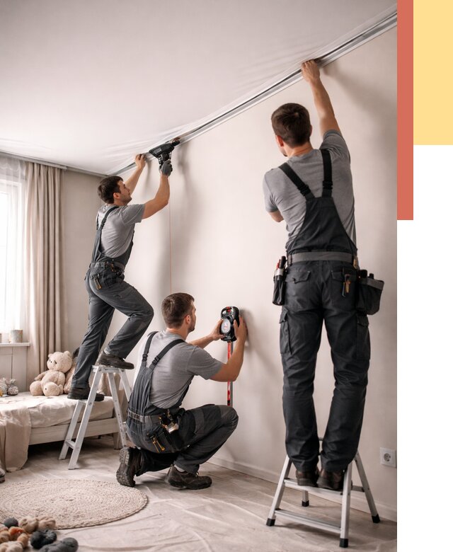 Монтаж натяжного потолка в детской в Батайске от 3542 руб. — быстро и недорого | ОТДЕЛОЧНИК-Бтс