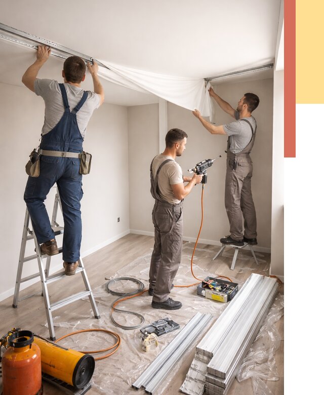 Монтаж натяжного потолка в студии в Батайске от 5567 руб. — быстро и недорого | ОТДЕЛОЧНИК-Бтс