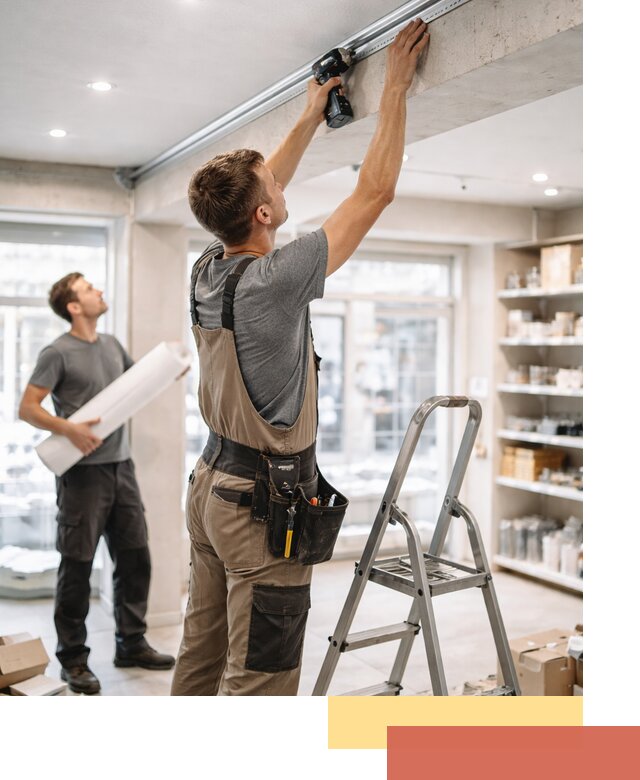 Монтаж натяжных потолков в магазине в Батайске