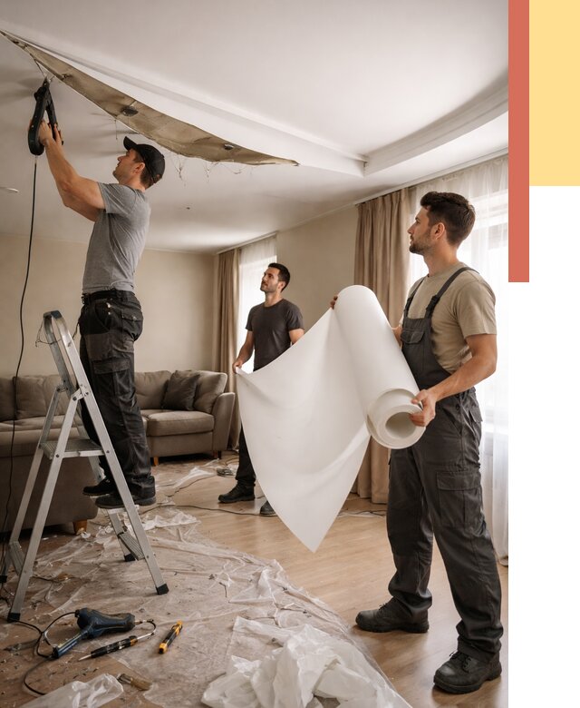 Замена полотна натяжного потолка в Батайске от 9615 руб. быстро и недорого | ОТДЕЛОЧНИК-Бтс