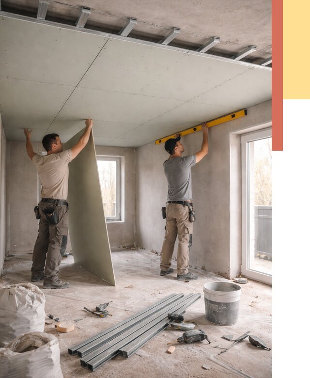 Одноуровневый потолок из гипсокартона в Батайске от 759 руб. — монтаж под ключ | ОТДЕЛОЧНИК-Бтс